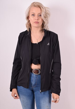 ADIDAS WOMENS VINTAGE TRACKSUIT TOP JACKET MEDIUM BLACK 90S