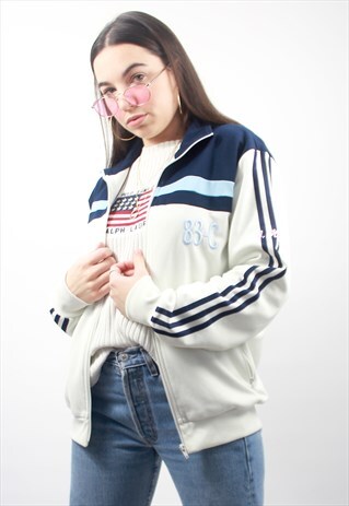 90'S RETRO WHITE & BLUE TRACK JACKET