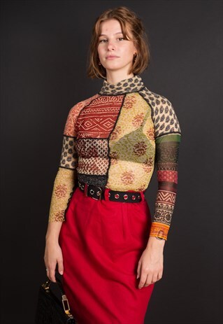 90'S ABSTRACT PATTERN MESH TOP BY JPG