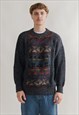 VINTAGE STONE CIRCLE WOOL PATTERNED GREY ROUNDNECK JUMPER
