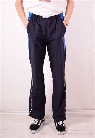 PUMA MENS VINTAGE TRACKSUIT TROUSERS LARGE BLUE 90S