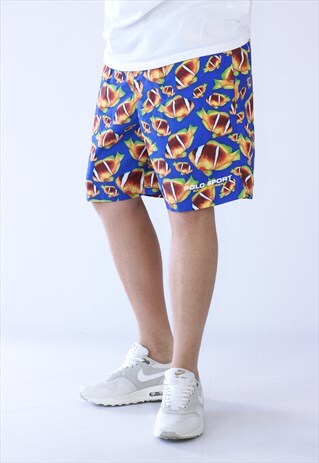 VINTAGE MENS POLO SPORT PRINTED LOGO SWIM BEACH SHORTS