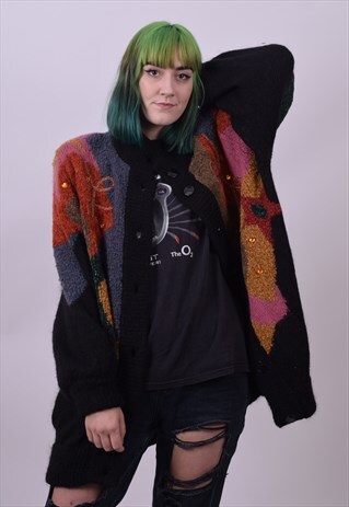 VINTAGE 90'S OVERSIZED CRAZY PRINT GRANNY CARDIGAN LARGE