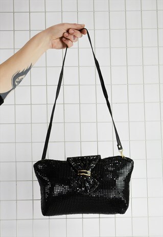 VINTAGE 80S BLACK CHAINMAIL CLUTCH/SHOULDER BAG