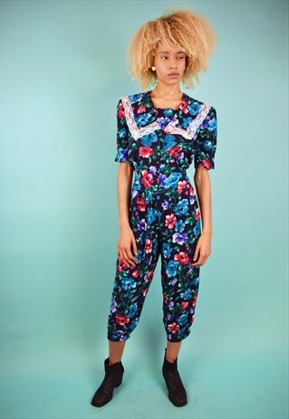 VINTAGE 80S FLORAL LACE JUMPSUIT