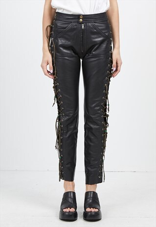 VINTAGE BLACK LEATHER TROUSERS BOTTOMS