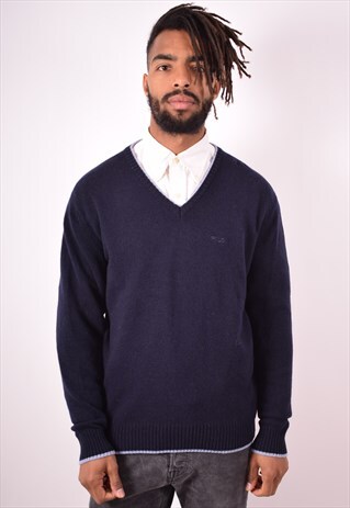 FILA MENS VINTAGE JUMPER SWEATER XL NAVY BLUE 90S