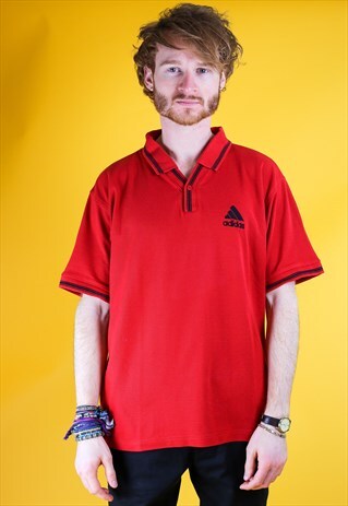 RED ADIDAS V NECK SHORT SLEEVE POLO SHIRT