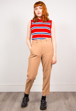 VINTAGE 90'S TAN BROWN HIGH WAIST CROPPED LEG TROUSERS