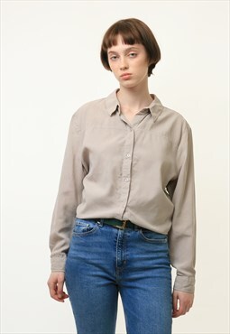 80s Seta Beige Buttons Up Blouse Shirt Oversized 3965