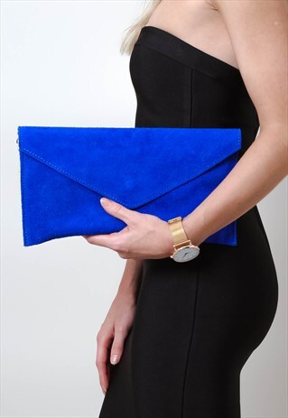 COBALT BLUE SUEDE ENVELOPE CLUTCH BAG