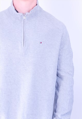VINTAGE TOMMY HILFIGER JUMPER SWEATSHIRT 1/4 ZIP GREY XL