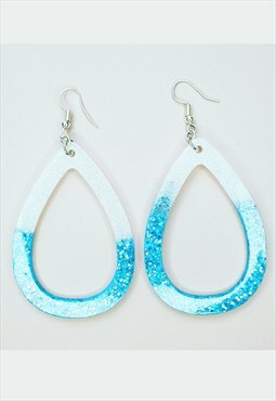 Glitter Blue & White Raindrop Festival Earrings