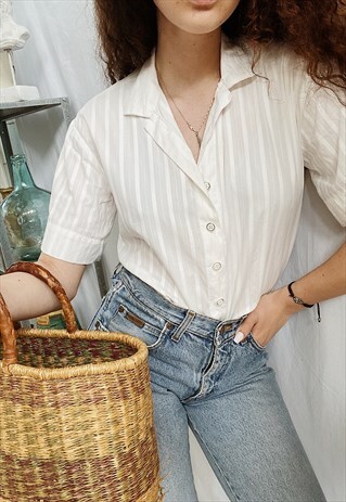 VINTAGE 70S TEXTURED WHITE MILKMAID HAUTE BOHEME BLOUSE TOP