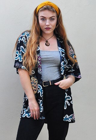 VINTAGE TROPICAL ABSTRACT FESTIVAL PATTERNED SHIRT