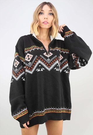 VINTAGE OVERSIZED 1/4 ZIP PATTERNED JUMPER