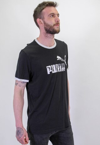 VINTAGE PUMA LOGO T-SHIRT IN BLACK LARGE