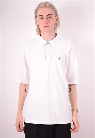 TOMMY HILFIGER MENS VINTAGE POLO SHIRT XXL WHITE 90S