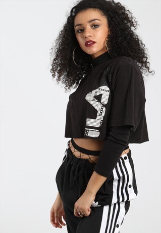 90S FILA PRINT SPELL OUT CROPPED T SHIRT