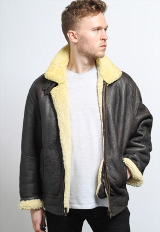 VINTAGE LEATHER AVIATOR FLEECE SHEEPSKIN JACKET