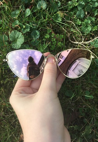 WOMENS VINTAGE STYLE HOLOGRAPHIC PINK CAT EYE SUNGLASSES