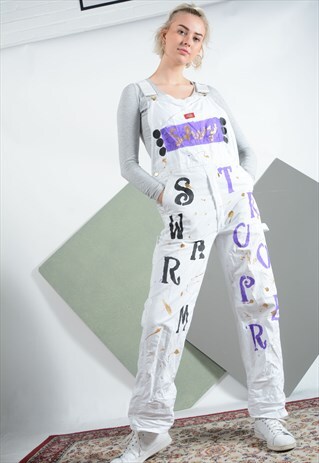VINTAGE DICKIES Y2K DUNGAREES IN WHITE .
