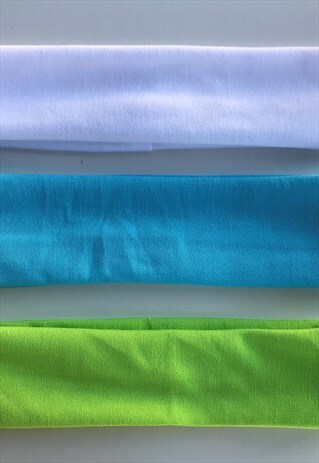 WHITE GREEN BLUE COTTON HEADBAND BUNDLE