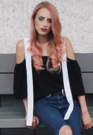 COLD SHOULDER TOP WITH WHITE STRAPS