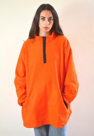90S VINTAGE NEON ORANGE OVERSIZED 1/4 ZIP FLEECE
