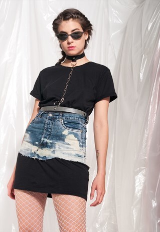 VINTAGE SKIRT BELT 2000S Y2K ACID TIE-DYE BLEACH CROP MINI