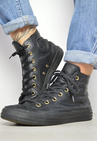 VINTAGE 90S CONVERSE BLACK FLEECE LINED LEATHER HI TOPS