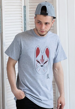 JAPANESE FOX MASK T SHIRT - KITSUNE KITSUNEMEN JAPAN KANJI