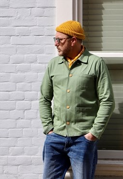 60s French Army Green Cotton Chore Workwear Jacket 