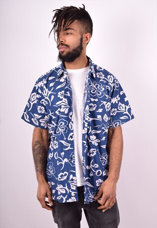 MENS VINTAGE HAWAIIAN SHIRT XL BLUE 90'S