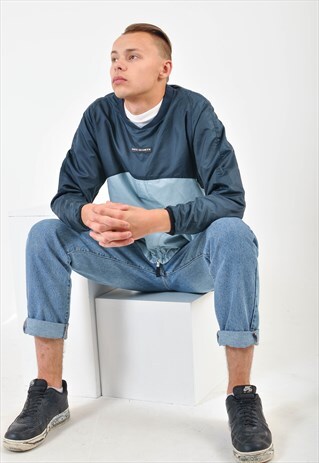 VINTAGE OVERHEAD WINDBREAKER JACKET IN BLUE