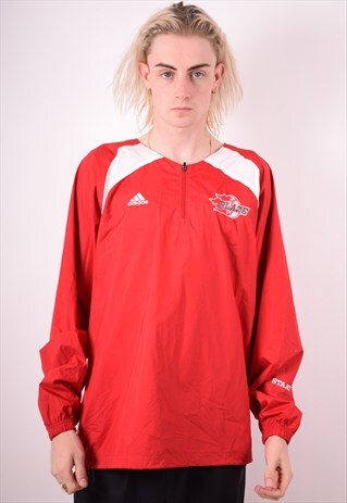 ADIDAS MENS VINTAGE PULLOVER TRACKSUIT TOP MEDIUM RED 90S