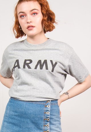 VINTAGE 90'S GREY ARMY PRINT T-SHIRT