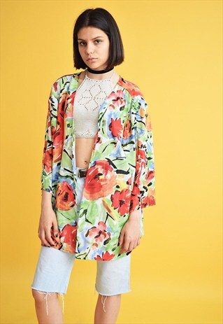 90'S RETRO FLORAL SHEER PATTERN CUSTOMIZED KIMONO JACKET