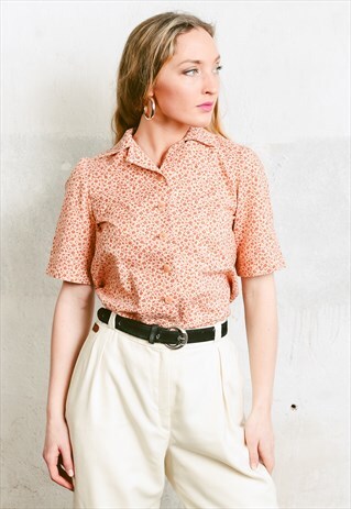 VINTAGE 70S SHORT SLEEVE RETRO FLORAL SHIRT
