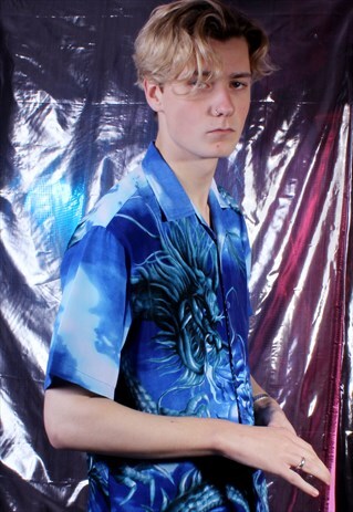 VINTAGE DRAGON BLUE AND GREEN SHORT SLEEVED SHIRT