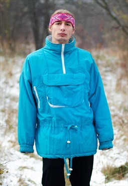 Vintage 90s 1/3 Zip Front Pocket Winter Jacket in Teal