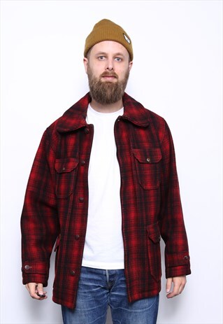 VINTAGE WOOLRICH MACKINAW BUFFALO PLAID HUNTING FIELD JACKET