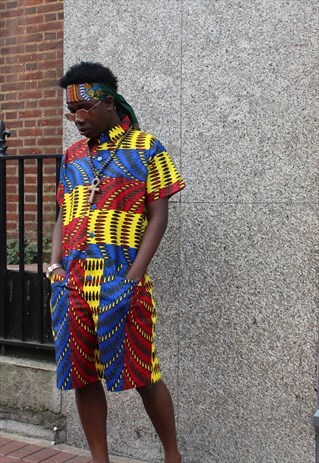 AFRICAN PRINT BOILER SUIT - MENS JUMPSUIT - SHORT SUIT