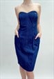 80'S DANY OF PARIS LADIES VINTAGE BLUE DENIM STRAPLESS DRESS
