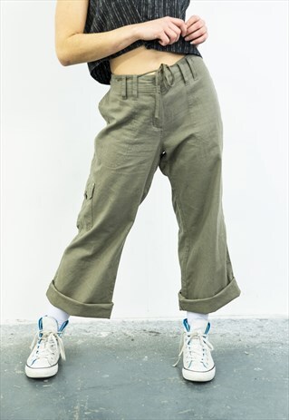 VINTAGE 1990S KHAKI GREEN HIGH-WAISTED TROUSER