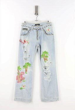 Dolce & Gabbana Ripped Wide Leg Low Waist Jeans - 48