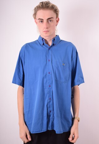 LACOSTE MENS VINTAGE SHIRT LARGE BLUE 90S