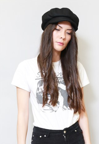 VINTAGE STYLE SOFT BLACK WOOL NEWSBOY CAP