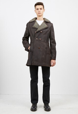 VINTAGE BROWN HENNES LEATHER SHEARLING LINING JACKET
