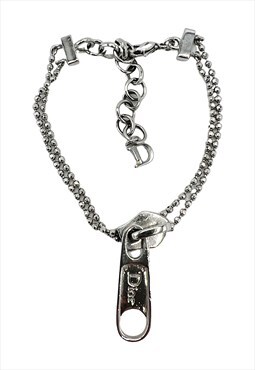 Christian Dior Zipper Bracelet Silver Logo Vintage